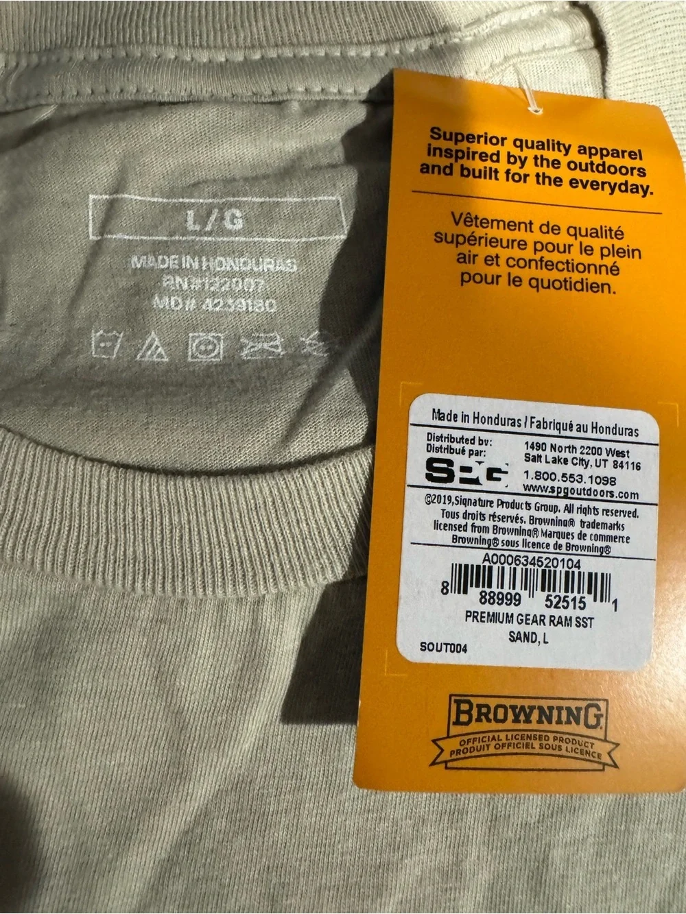 Browning Mens Logo Tshirt Big Horn Sheep Ram Cream Ivory Size Large NWT Outdoor